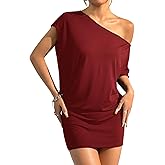 SOLY HUX Women's Off The Shoulder Mini Dress Going Out Asymmetrical Neck Short Sleeve Casual Bodycon T Shirt Dresses