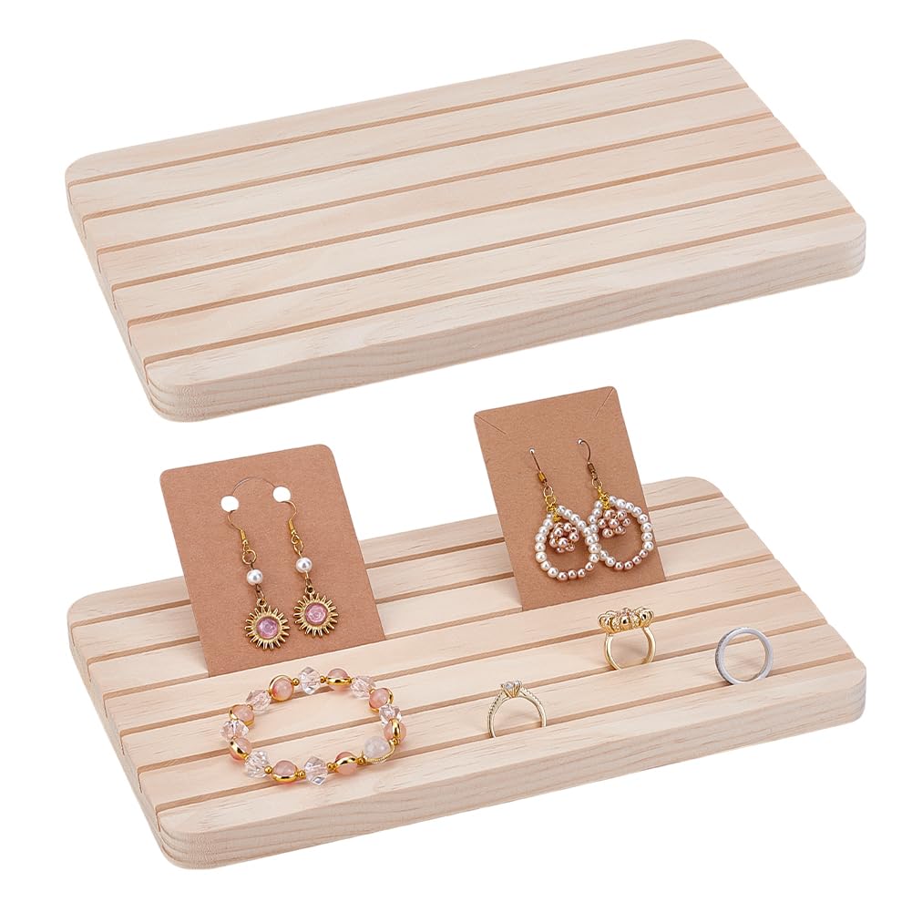 Photo 1 of NBEADS 2Pcs Natural Wood Earring Display Stands, 6 Slots Wood Earring Card Holder Earring Card Slotted Display Stands Jewelry Retail Display for Selling, Slot:3mm, 10.9×6.57×0.65 inch