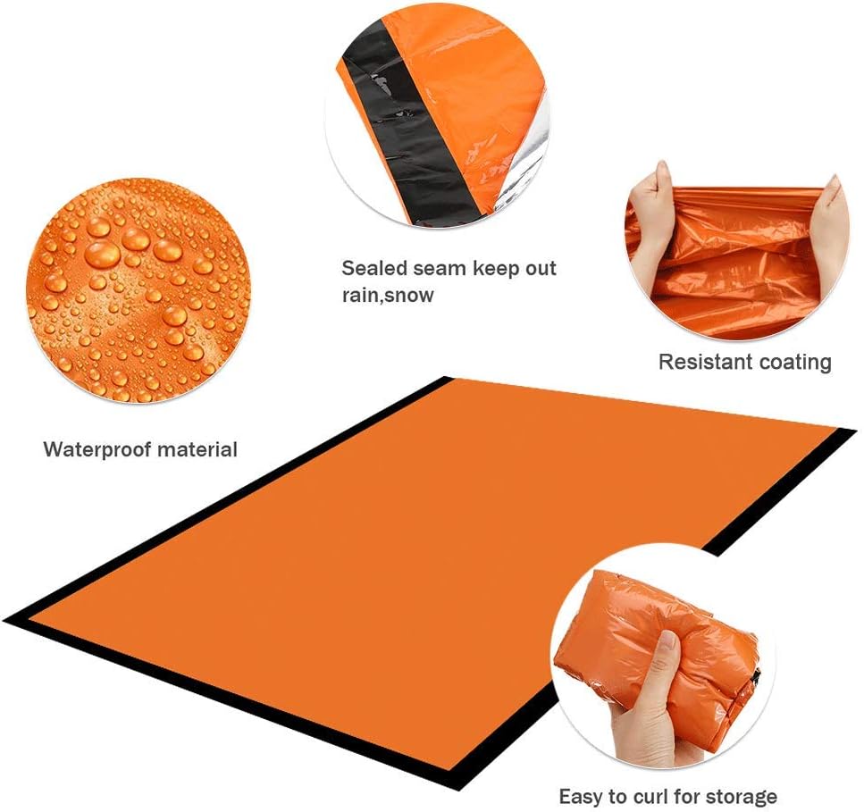 AMOYON Emergency Bivy Sack, Survival Sleeping Bag Emergency Blanket Lightweight and Compact Survival Gear for Outdoor, Hiking, Camping with Portable Drawstring Bag + Whistle + Carabiner(orange-one pack) : Sports & Outdoors