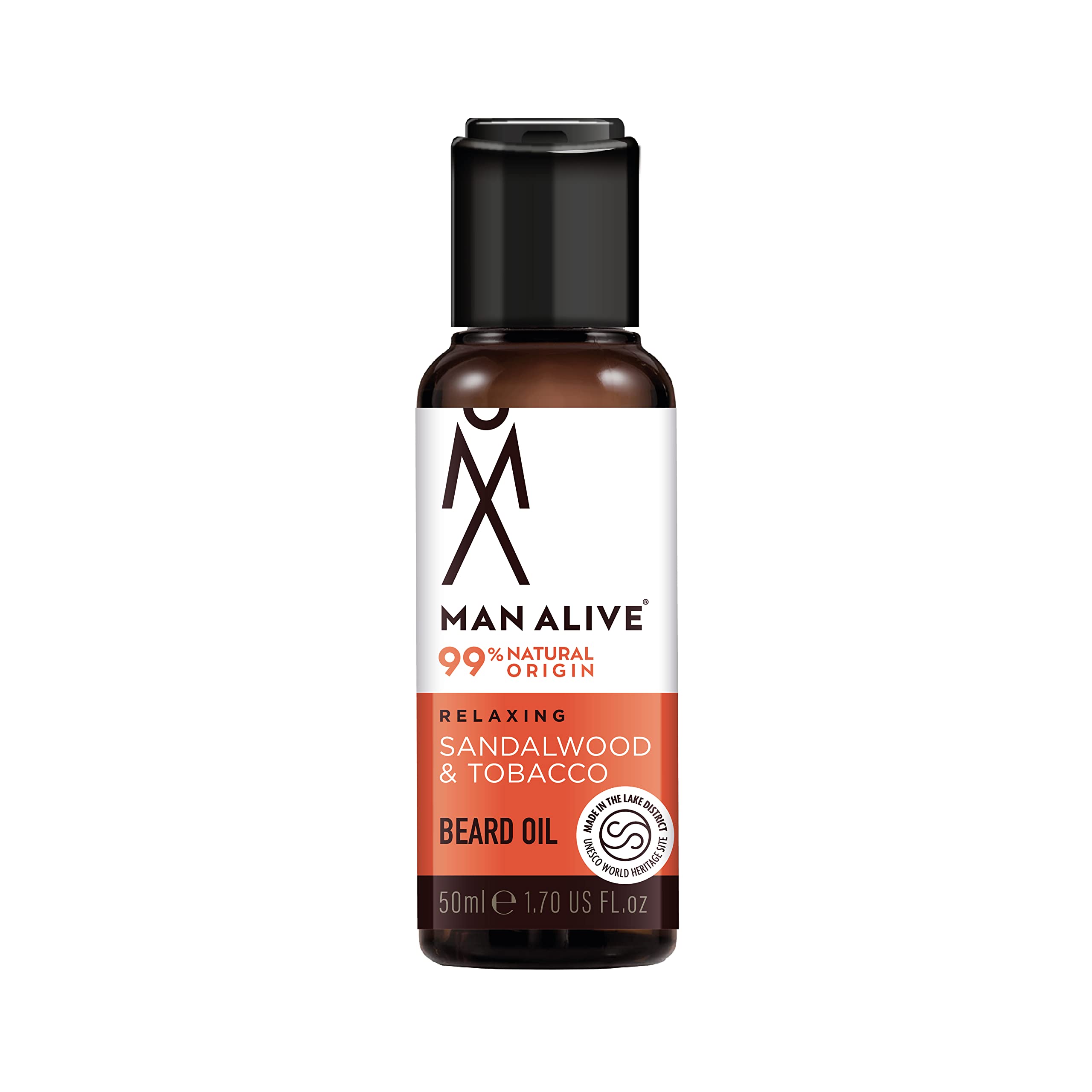 Beard Oil for men by Man Alive 99% Natural skincare 50ml with Oatmeal, Argan Oil, Jojoba Oil & Almond Oil, gifts for men softens facial hair mens gifts birthday gifts for him (Sandalwood & Tobacco)