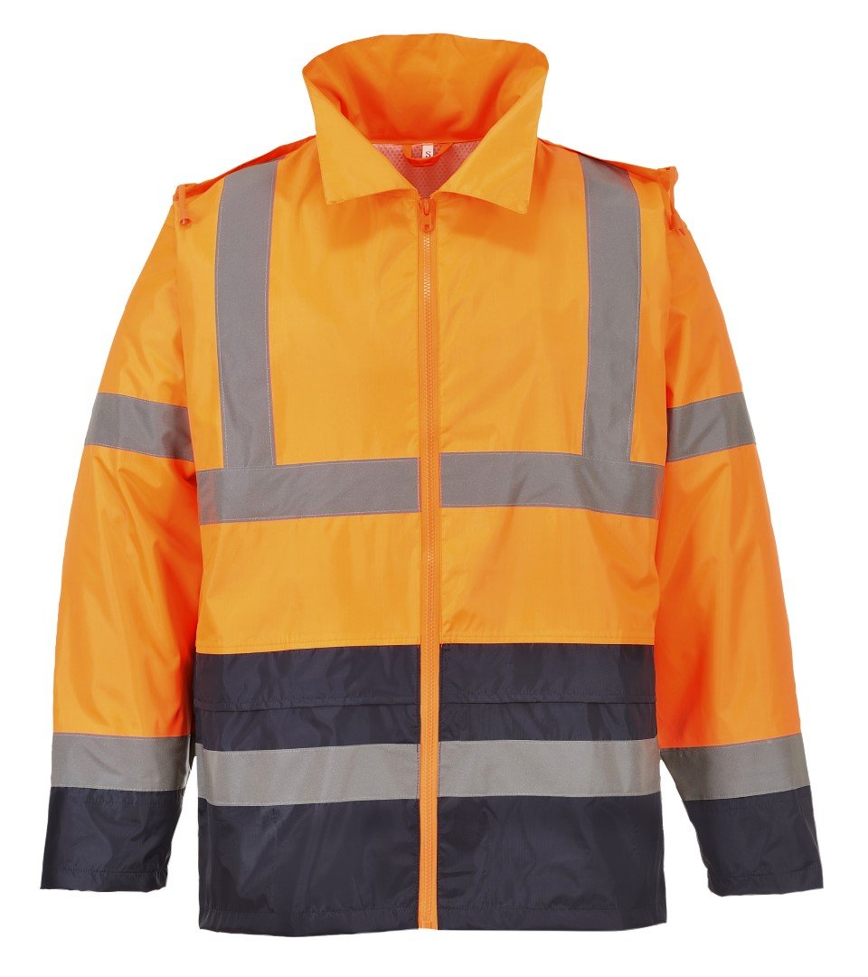 Portwest Hi-Vis Classic Contrast Rain Jacket, Size: S, Colour: Orange/Navy, H443ONRS