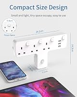 Mscien 3 Way Extension Plug with 3 USB UK Surge Protector 180° Rotation view 4