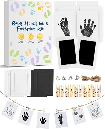 MOXTOYU Baby Footprint Kit Handprint Kit Inkless Pads 4 Frames 6 Cards