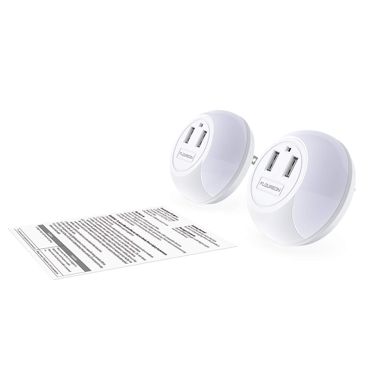 Floureon KF-8910 Led Night Light USB Charger Dusk to Dawn Sensor Dual USB Wall Plate Phone Charger (2 Pack)