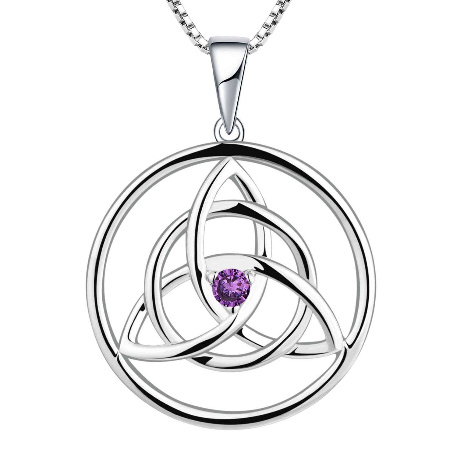 YL Celtic Necklace 925 Sterling Silver February Birthstone Amethyst Celtic Knot Pendant Necklace for Women, Chain Length 45+3CM