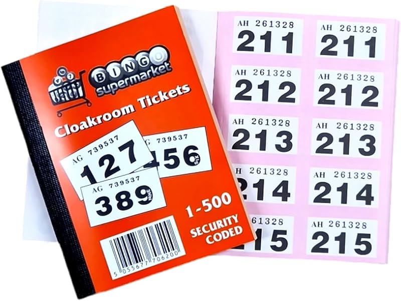 Bingosupermarket Raffle Tickets 1-500 Cloakroom Assorted Colours Bordered Pink