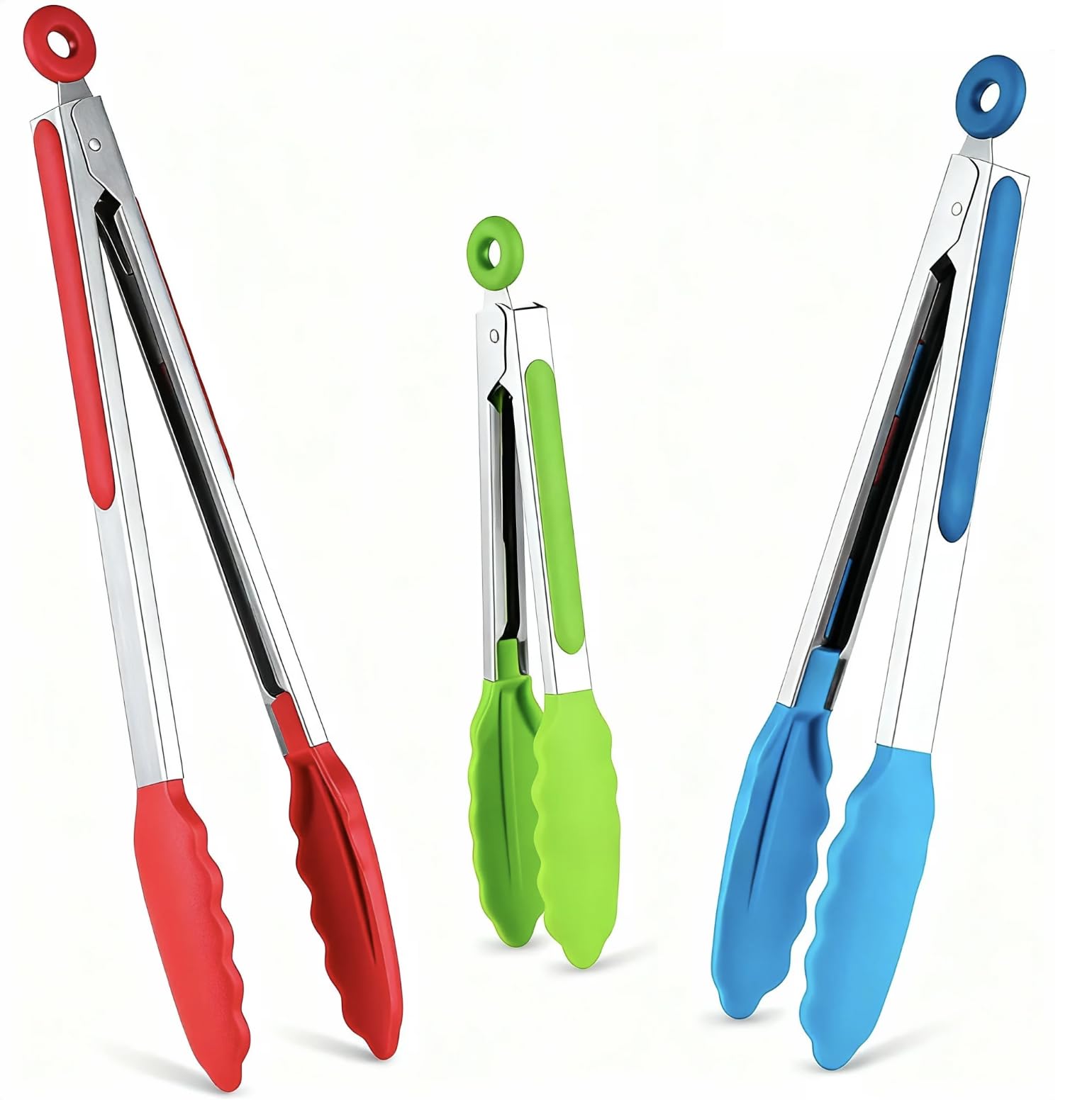 Kitchen Tongs Set of 3, Cooking Tongs with Silicone Tips, Non-Stick Non-Scratch Heat Resistant Tongs for Grilling Buffet BBQ Salad Serving (Multicolor, 7/9/12 Inch)