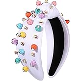 CEALXHENY Raffia Headband for Women Summer Headbands Colorful Boho Straw Rattan Raffia Ball Headbands Crystal Jeweled White Pink Knotted Headband Summer Beach Hair Accessories Outfits (White A)