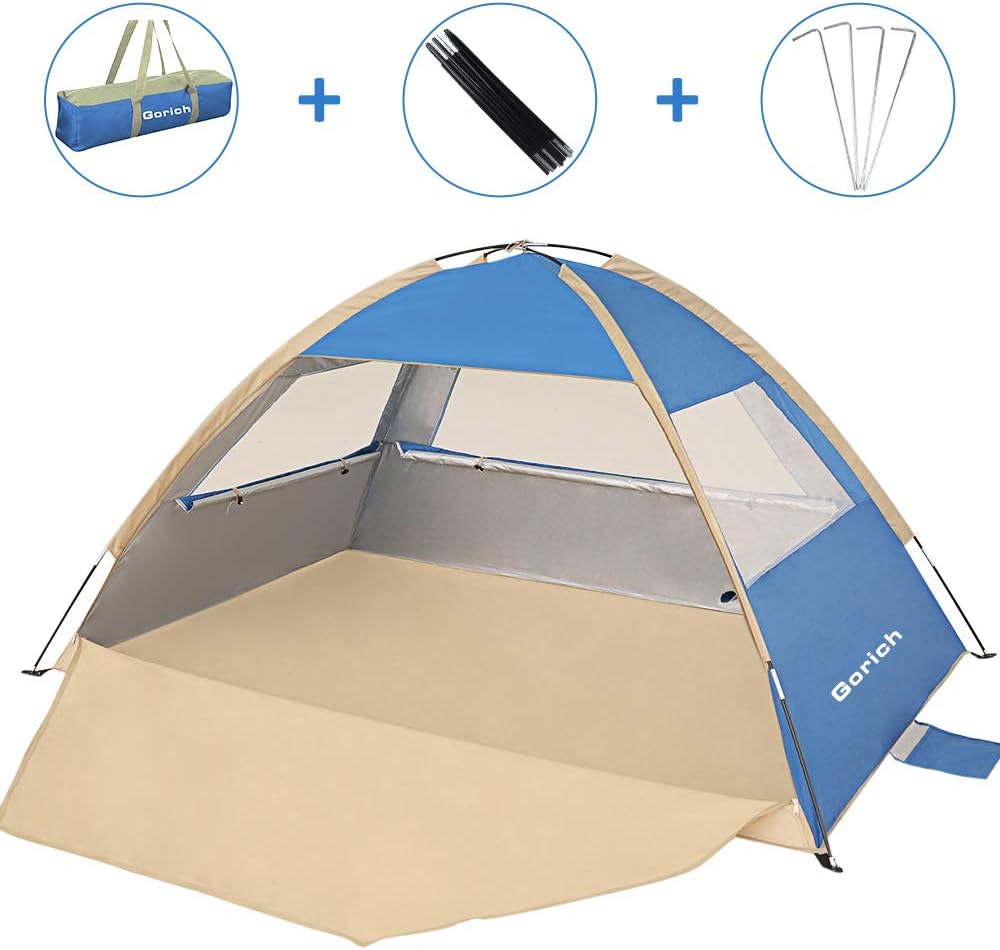 Gorich [2019 New Beach Tent, UV Sun Shelter Lightweight Beach Sun Shade Canopy Cabana Beach Tents Fit 3-4 Person