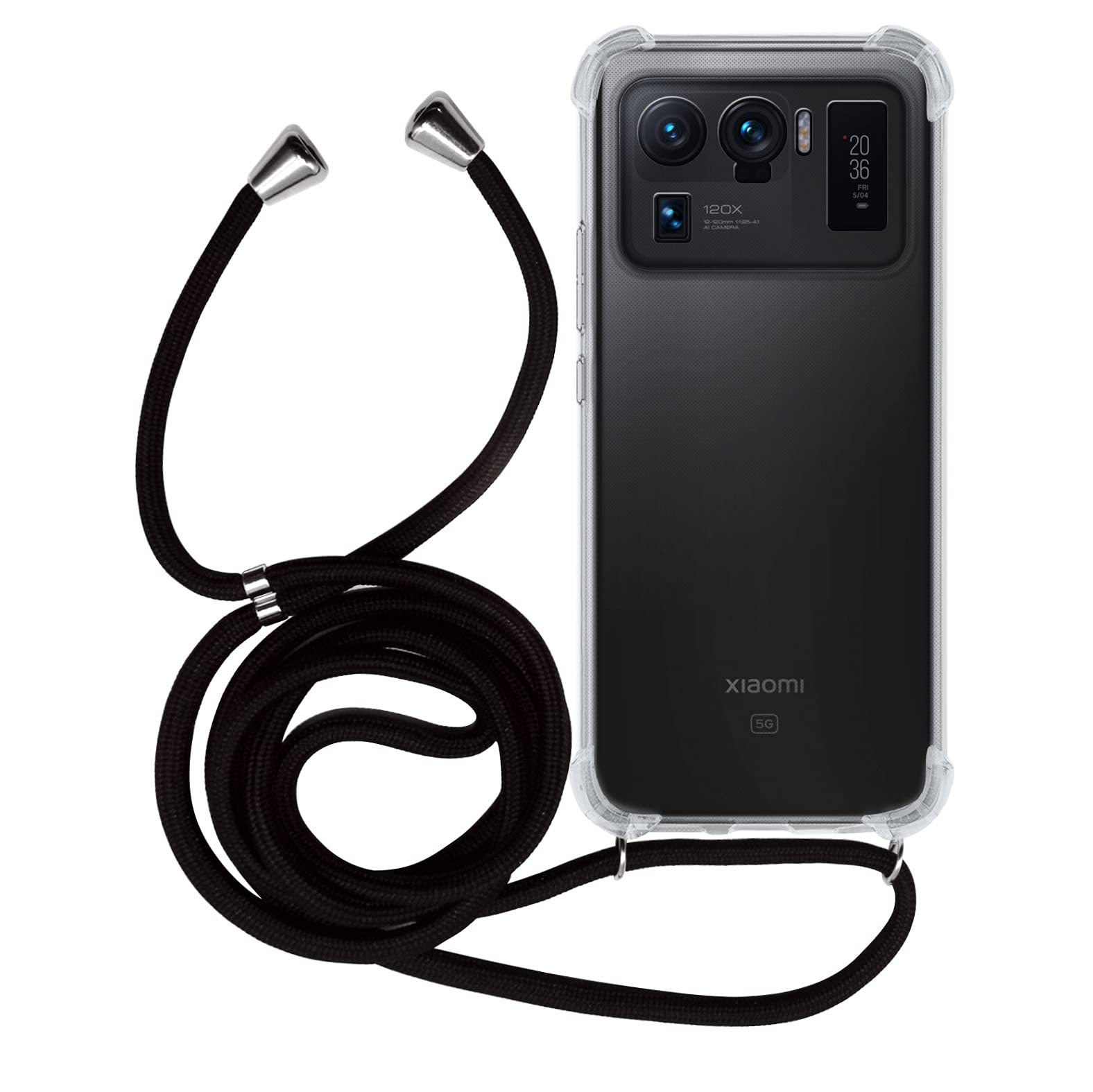 MyGadget Strap Case for Xiaomi Mi 11 Ultra - Crossbody Phone Cover - TPU Silicone Case with Neck Holder - Cord Lanyard Carrier with Rope in Black