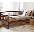 HOMGX Twin Wooden Daybed Frame, Sofa Bed w/Solid Wood Slats Support Frame & Rails, Dual-Use Heavy Duty Modern Bed Platform for Living Room/Bedroom/Deck/Children Room/Office/RV (Cherry)