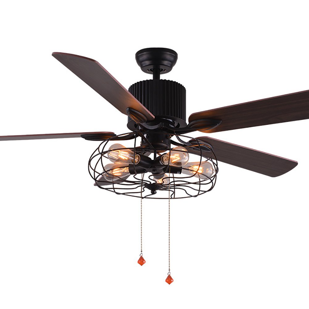 Lxsehn 52 132cm Vintage Ceiling Fan E27 Light Source 5 Wooden