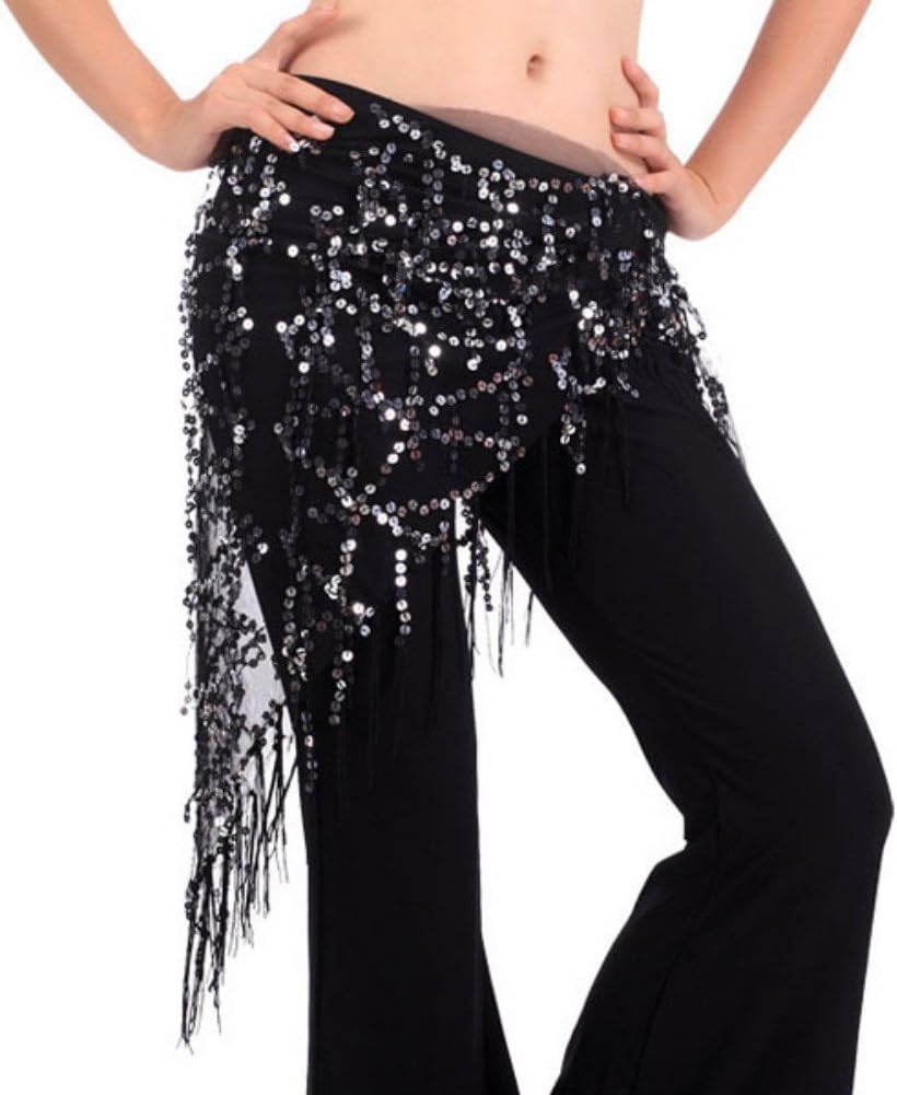 Luxsea Mesh Triangle Bling Beads Wrap Dangling Sequin Tassles Belly Dance Hip Scarf