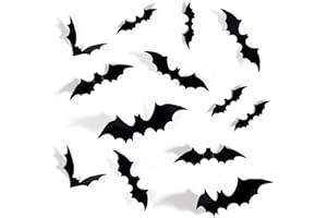 JIALWEN 72 PCS Halloween 3D Bats Decoration, DIY Scary Wall Bats Wall Decal Wall Stickers 4 Different Sizes Halloween Party Decoration Supplies