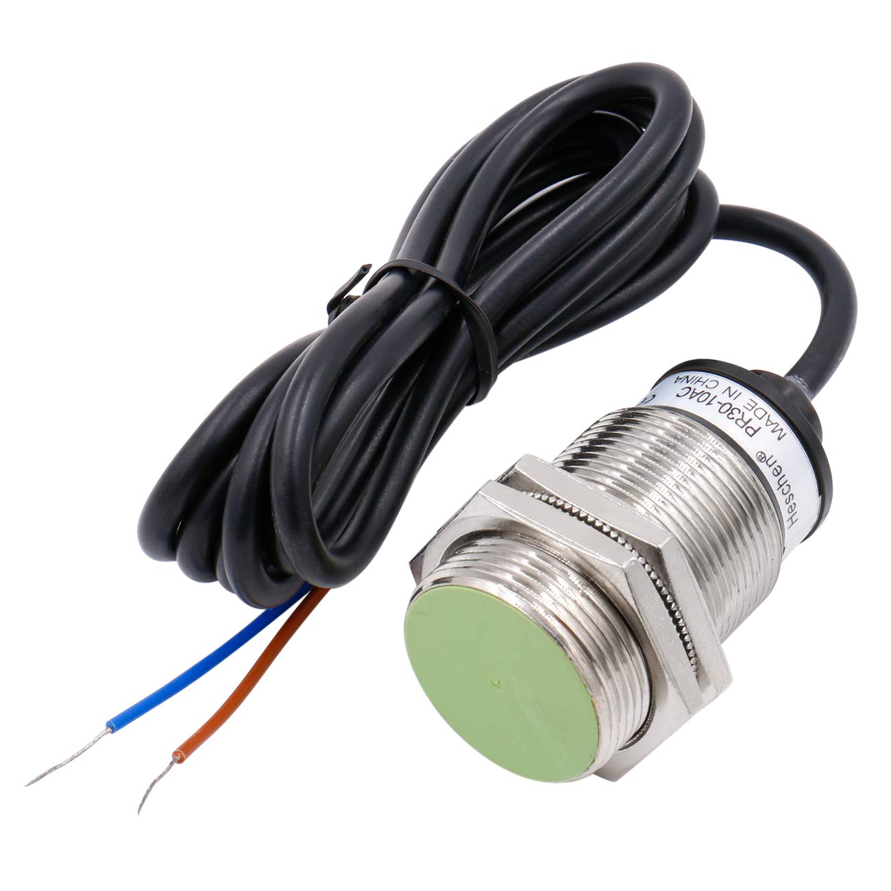 Heschen Inductive Proximity Sensor Switch PR30-10AC Cylindrical Type, 10mm Sensing, M30 Round, 100-240VAC 2-Wire, Shielded, NC(Normally Closed) CE