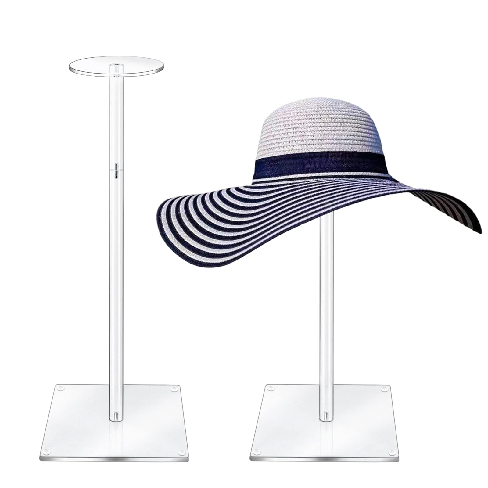 Photo 1 of RSSCIIIUL Acrylic Hat Stand and Wig Display Rack, 2pcs 17" Clear Hat Stands for Display, Adjustable Height Hat Holder, Square Barbell Base Display, Hat Rack Stand for Display Jewelry Watch Helmets