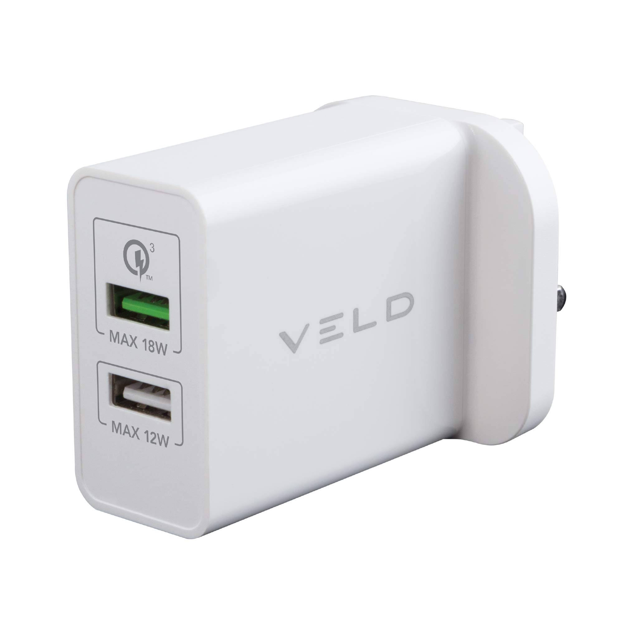 Veld 30W Super Fast 2 Port Dual USB Wall Charger, UK Mains Plug, QC 3.0, Samsung S10/S9/S8/S7/S20, iPhone 12/11/11 pro/Xs/XR/X/8/7/6/6S, AirPods, Tablets, Qi Pads