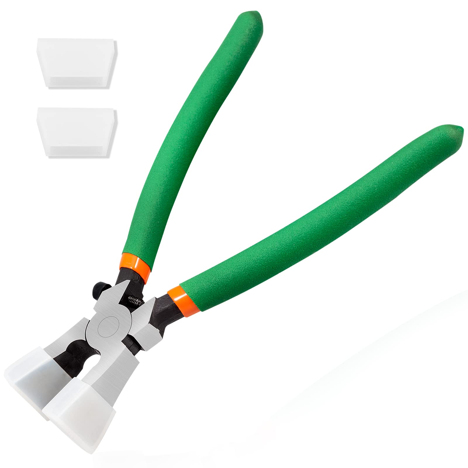 LEONTOOL 8-Inch Glass Running Pliers With 2 Pairs of Rubber Tips - Curved Jaws for Wristlet Keychain, Key Lanyard Making and Stained Glass Work