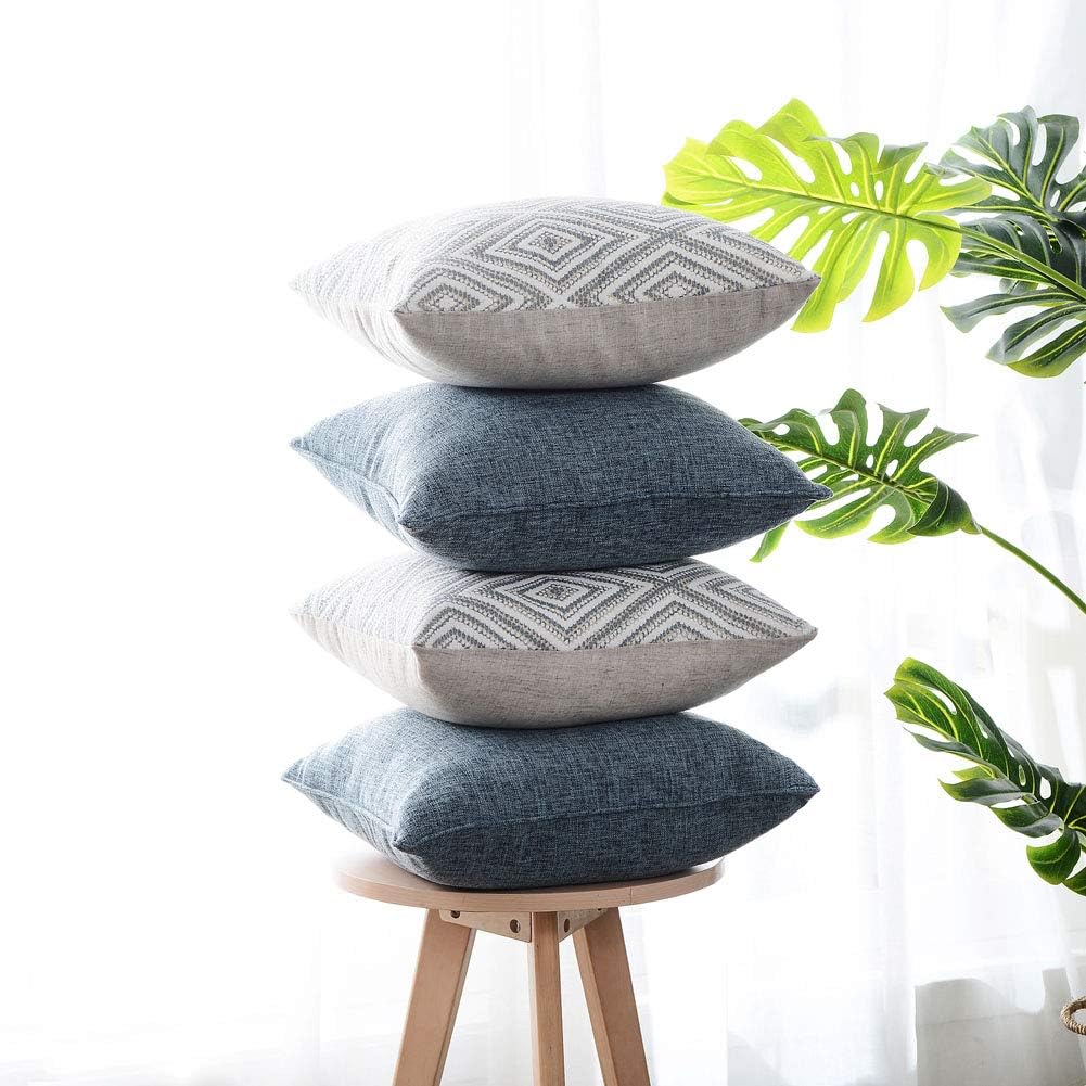 HPUK Set of 4 Decorative Throw Pillow Covers Geometric Design Cushion Pillowcases for Couch Sofa Bed Car, 17"x17", Blue: Home & Kitchen