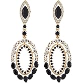 Victorian Marquise Crystal Rhinestone Cluster Large Oval Dangle Statement Earrings
