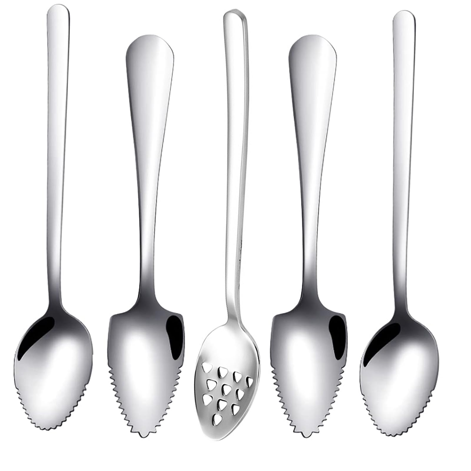 Grapefruit Spoons 5-Piece Set,4 Grapefruit Spoons with Serrated Edge Made of Stainless Steel,1 Grapefruit Spoon with Holes Grapefruit Utensil Set, Serrated Edges Spoon Pack of 5