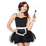 Leg Avenue Women's 4pc.French kit,Apron, Neck Piece, Wrist Cuffs, and Headband, French Maid Black/White, One Size