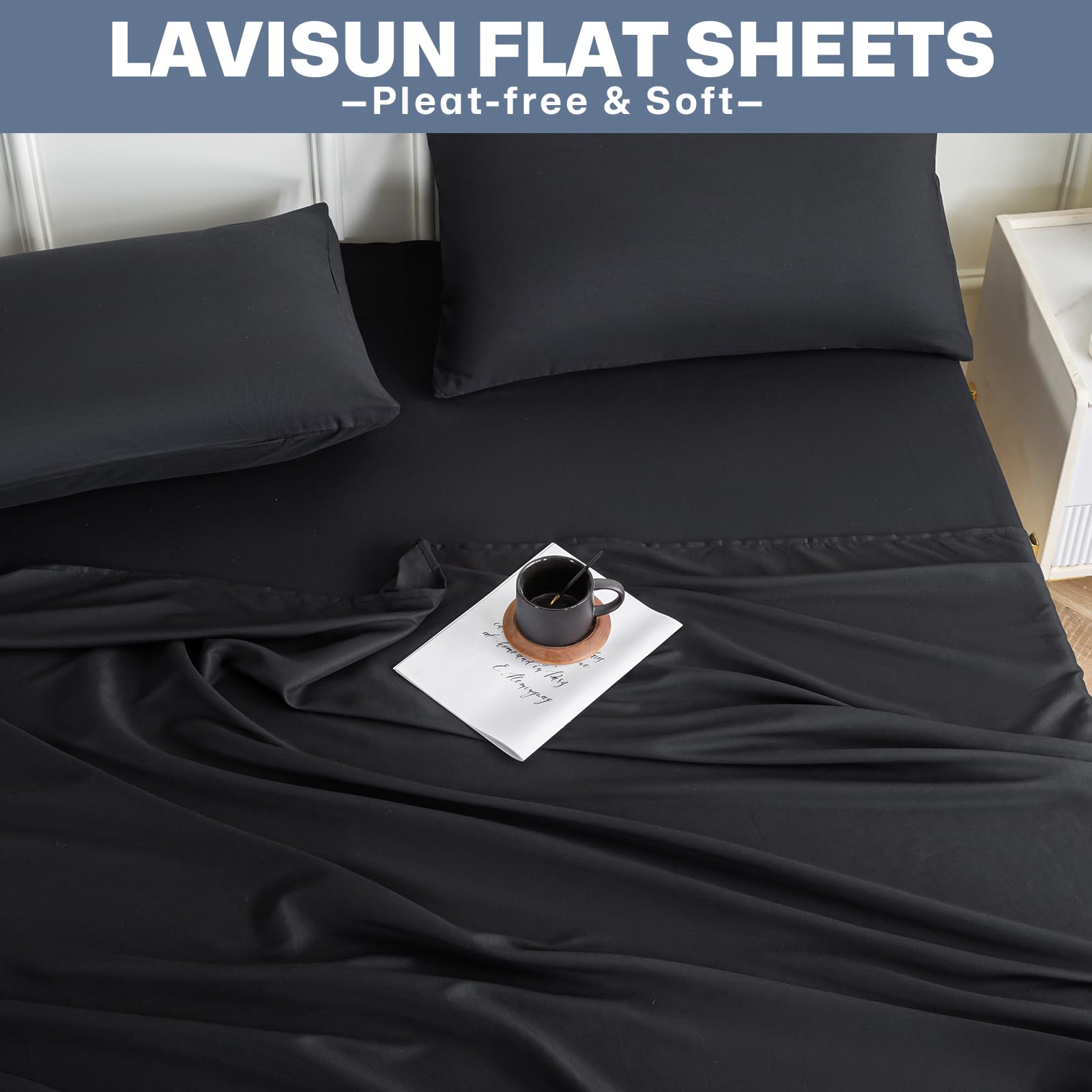 Full Flat Sheets 6 Pack,Black Brushed Microfiber