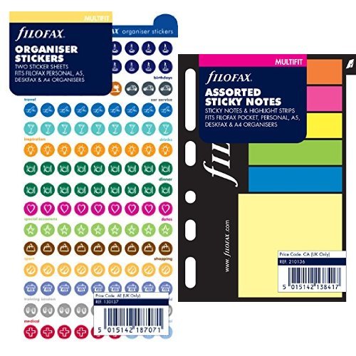 Filofax Personal Organiser Stickers and Small Sticky Notes - Assorted, 15 Categories, 3x3 Inches, Multi Fit, Organise All Your Appointments