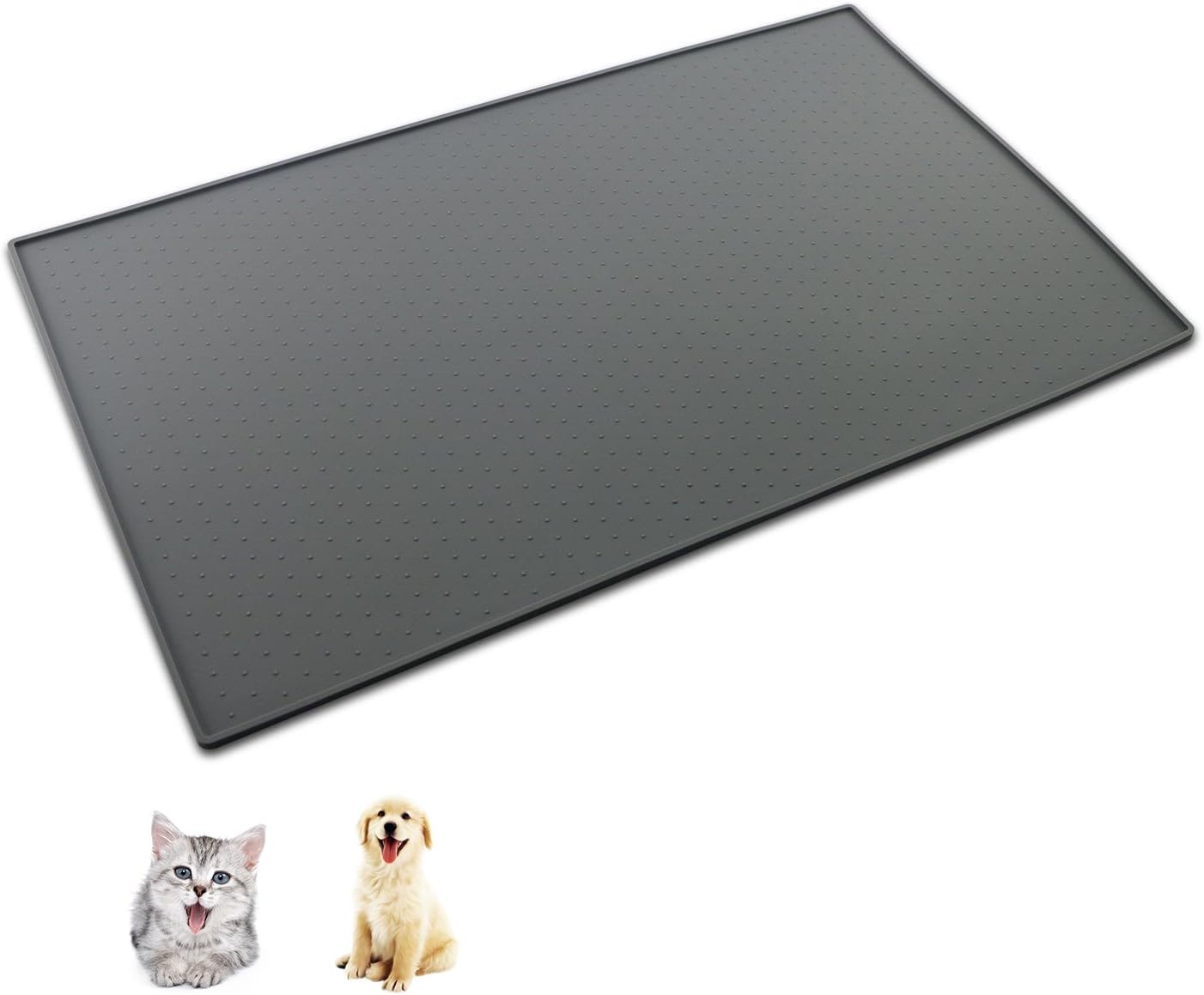 Veogo Pet Food Mat, Food Grade Waterproof Silicone Pet Feeding Tray Lip,Non Slip Spill Resistant Washable Bowl Mat Dog Cat