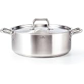 HOMICHEF 15 Quart LARGE Stainless Steel Braiser Pan with Lid - Commercial Grade NICKEL FREE Stainless Steel Healthy Braiser Pot 15 QT - Matte Polished Braising Pan Large