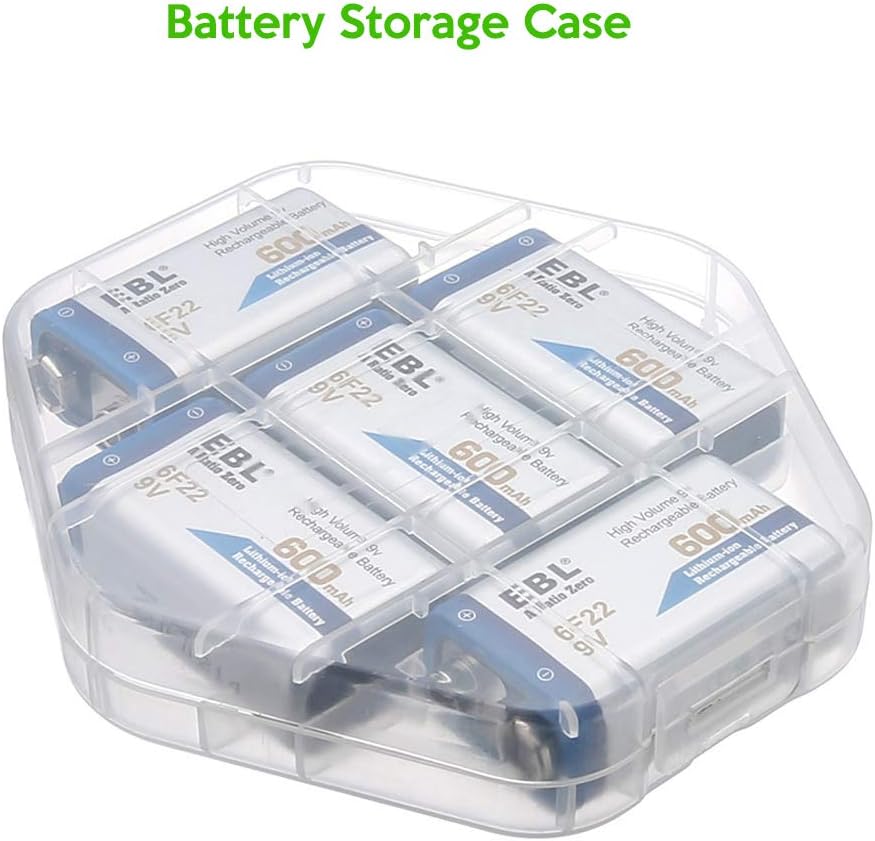 EBL 9V Rechargeable Batteries Lithium ion 9V 600mAh Batteries 600mAh (5 Packs) with 5 Bay 9V Battery Charger 2A Input for Smoke Alarm Detectors: Health & Personal Care