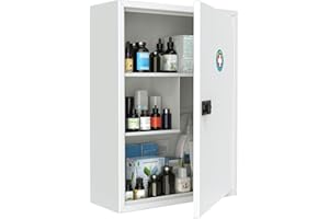 Uniclife Wall Mount Medicine Cabinet with Combination Lock, Locking First Aid Cabinet, Lockable Medical Cabinet, Large Capaci