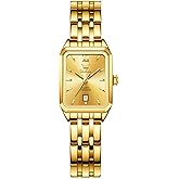 OLEVS Square Watches for Women, Gold Stainless Steel Bracelet Ladies Small Face Watches, Dainty Waterproof Women's Wrist Watches with Date, Gold/Black/White/Blue/Green Dial
