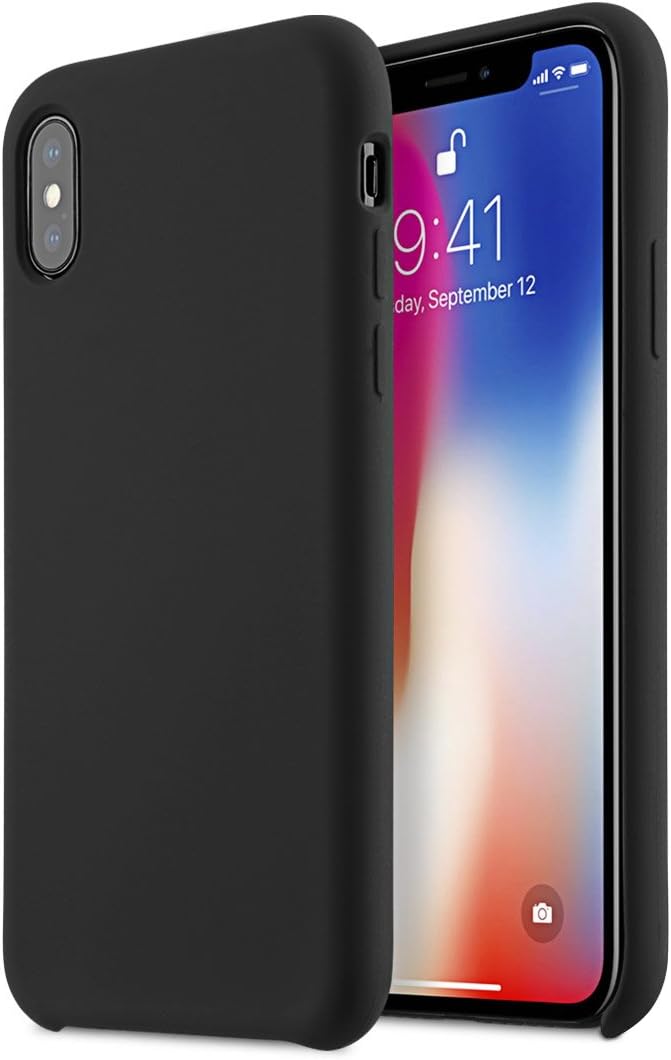 Melkco Aqua Silicone Liquid Rubber with Soft Microfiber Cloth Lining Cushion Case [Lightweight, No-Slip, Shockproof ] Soft-Touch Back Protective Case Cover for Apple iPhone X - (Black)