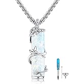 HUKKUN Urn Necklaces for Ashes Opal 3D Bar Cremation Jewelry for Ashes Memory Jewelry for Women