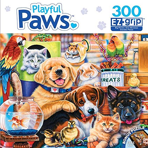 MasterPieces Playful Paws Home Wanted EZ Grip Jigsaw Puzzle, Art by Jenny Newland, 300-Piece