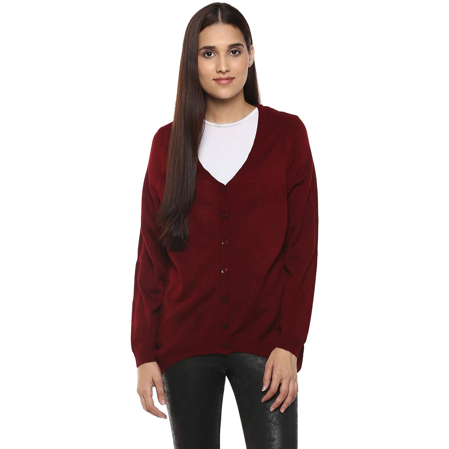 cayman women maroon solid cardigan
