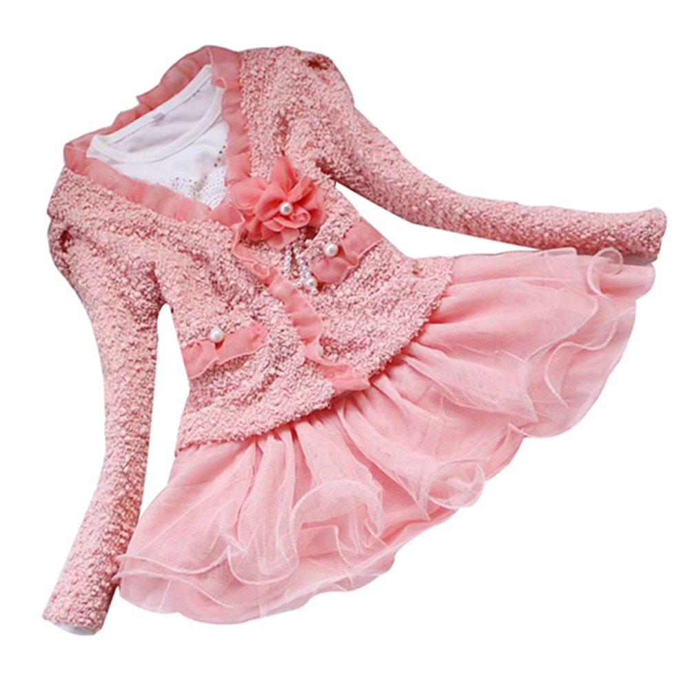 DFXIU Kids Girls 2 Piece Cardigan Clothes TuTu Dress Outfit Pink 3-4 Years Old