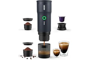 BREVOY Portable Electric Espresso Machine, Ground Coffee & Capsule, Self-Heating, 20 Bar 12V Mini Car Travel Coffee Maker with 9000mAh Battery-Ideal for Camping, RV, Hiking, Office