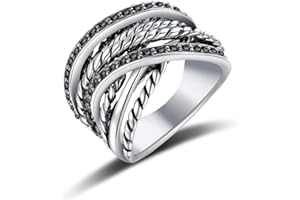 Mytys Vintage Wide Ring Classic Black Marcasite Crystal Rows Statement Silver Chunky Rings