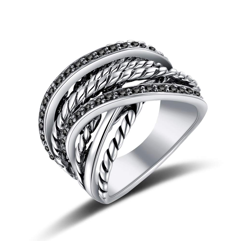 Mytys Vintage Wide Ring Classic Black Marcasite