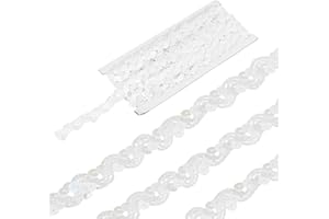 MECCANIXITY 5 Yard Sequins Beaded Lace Trim 0.6 Inch Wave Sequin Braid Trim Strip Paillette Ribbon for Crafts, Embellishments, DIY Sewing Costume, White
