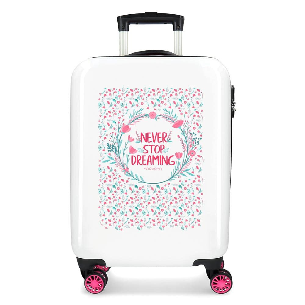 Enso Never Stop Pink Cabin Suitcase 38 x 55 x 20 cm Rigid ABS Combination Lock 34 Litre 2.6 kg 4 Double Wheels Hand Luggage