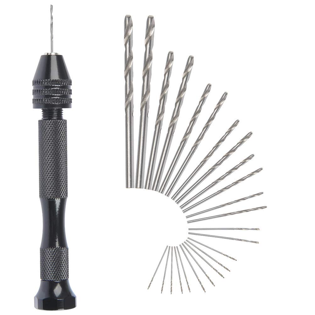 FOCCTS 25Pcs Pin Vise Hand Drill Set Holding 0.3-3.4mm Bits For Model Resin Jewelry Walnut Wood Crafts,etc