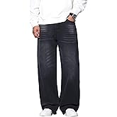 QGRSWBC Men's Wide Leg Jeans Baggy Denim Pants Loose Fit Hip Hop Trousers Skater Jeans Y2k Clothes