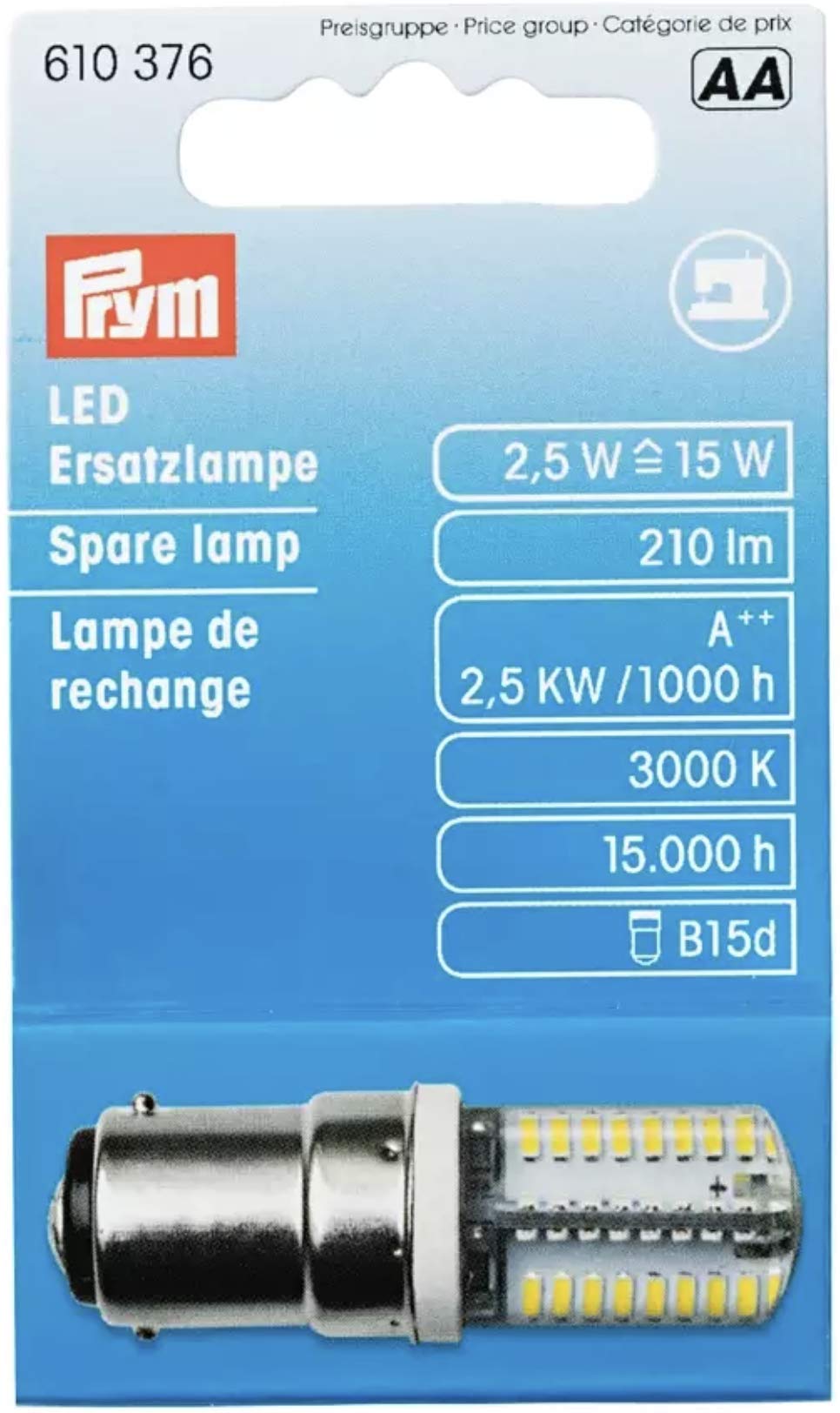 Prym LED Spare lamp for Sewing Machine Bayonet, Metal/Transparent, 51 x 15 mm