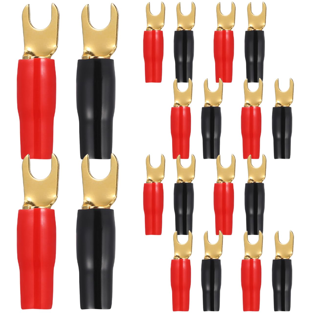 CLISPEED Electrical Connectors, Insulated Terminal Wire Connectors, 8GA Spade Terminal Copper for Speaker Wire Cable, Red, Black（10 Pairs）