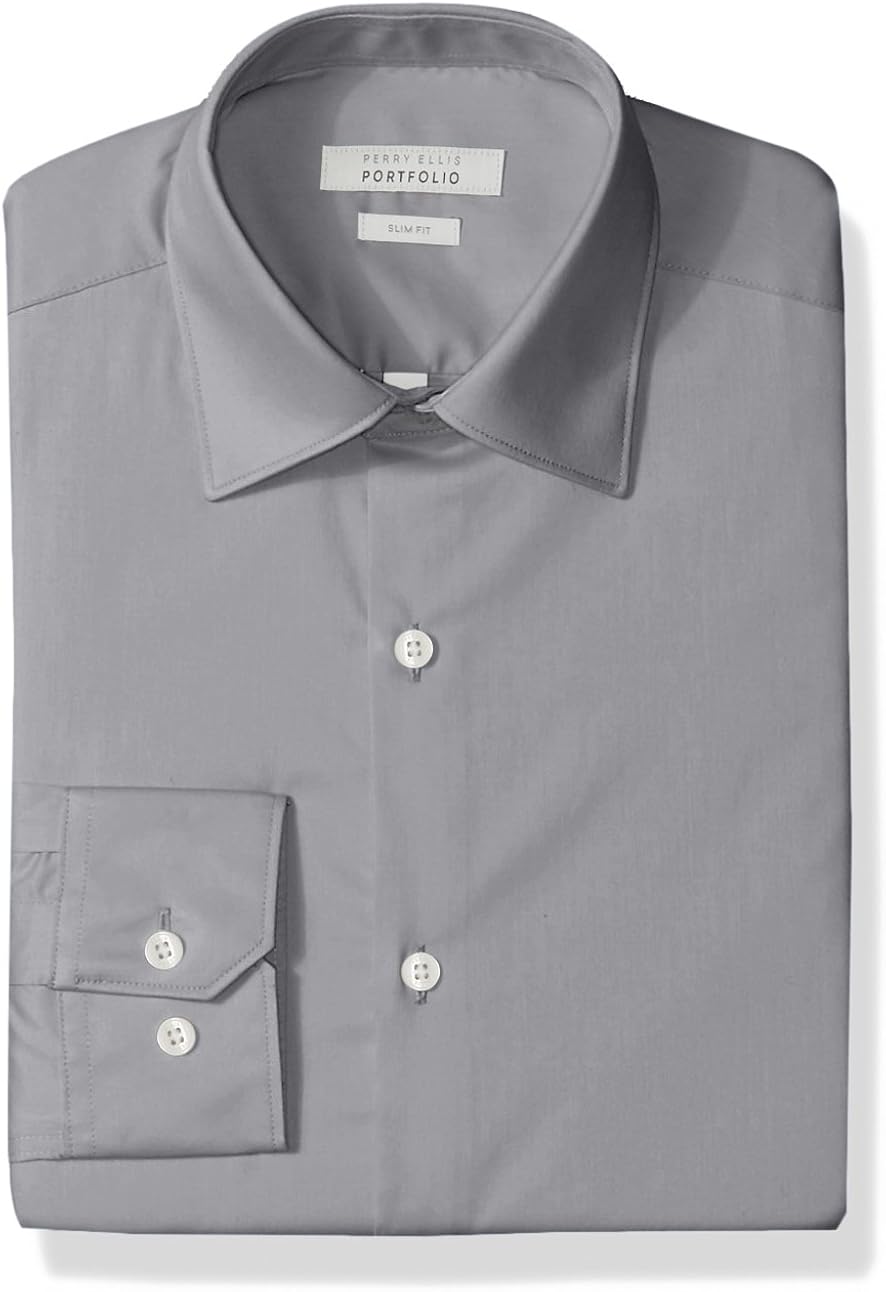 Perry Ellis Men's Slim Fit Wrinkle Free Dress Shirt at  Men’s Clothing store