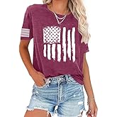 American Flag Shirts Women: 4th of July Shirt Independence Day Patriotic Tees Red White and Blue USA Short Sleeve Tops