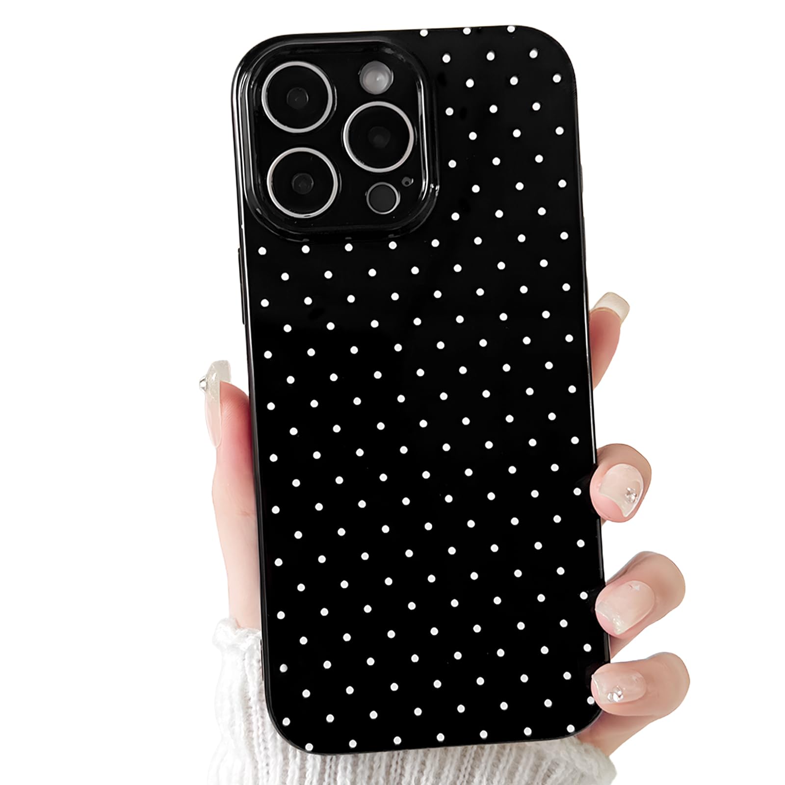 Photo 1 of Lovmooful Compatible for iPhone 13 Pro Case Cute Polka Dot with Aesthetics Design for Girls Women Soft TPU Shockproof More Protective Girly for iPhone 13 Pro Case-Black